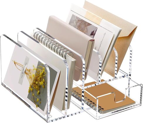 Acrylic File Holder 5 Sections, Mail File Organizer for Desk with Drawer, Clear Upright File Sorter Bill Desk Organizer for Home Office Supplies - 1 Pack in Saudi Arabia