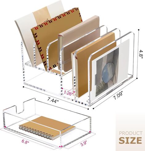 Acrylic File Holder 5 Sections, Mail File Organizer for Desk with Drawer, Clear Upright File Sorter Bill Desk Organizer for Home Office Supplies - 1 Pack in Saudi Arabia