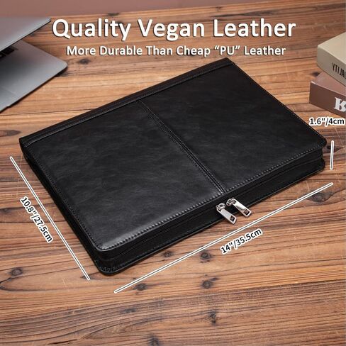 Leather Portfolio with 3 Ring Binder, Vegan Leather Padfolio Zippered, A4 Notebook Holder Laptop Sleeve Professional Business Organizer Gift for Men and Women, Black in Saudi Arabia