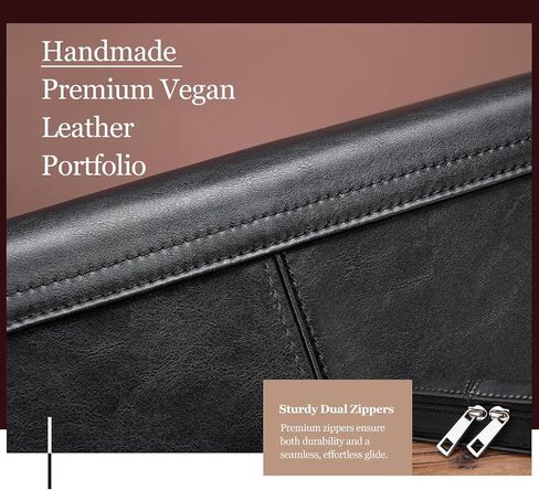 Leather Portfolio with 3 Ring Binder, Vegan Leather Padfolio Zippered, A4 Notebook Holder Laptop Sleeve Professional Business Organizer Gift for Men and Women, Black in Saudi Arabia