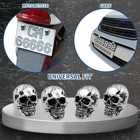 Skull License Plate Screw Fasteners Decorative Cool Funny License Plate Bolts License Plate Frame Kit 4 Pcs Aluminum Alloy Universal Fit Most Cars Truck Motorcycle Vehicle Silver in Kuwait