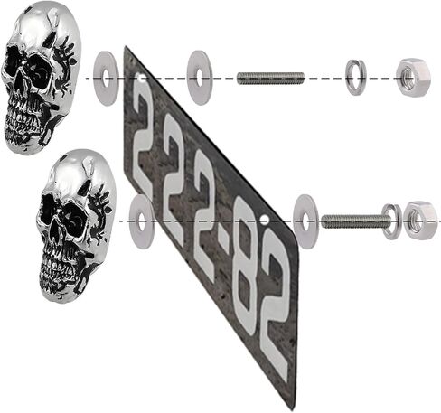 Skull License Plate Screw Fasteners Decorative Cool Funny License Plate Bolts License Plate Frame Kit 4 Pcs Aluminum Alloy Universal Fit Most Cars Truck Motorcycle Vehicle Silver in Kuwait