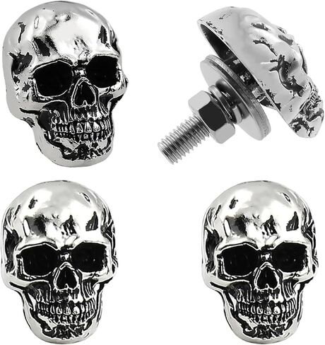 Skull License Plate Screw Fasteners Decorative Cool Funny License Plate Bolts License Plate Frame Kit 4 Pcs Aluminum Alloy Universal Fit Most Cars Truck Motorcycle Vehicle Silver in Kuwait