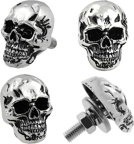 Skull License Plate Screw Fasteners Decorative Cool Funny License Plate Bolts License Plate Frame Kit 4 Pcs Aluminum Alloy Universal Fit Most Cars Truck Motorcycle Vehicle Silver in Kuwait