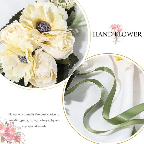 CASDRE العروس الزفاف المعصم الصدار زهرة اليد مع الشريط الصدار السوار اكسسوارات الزفاف للنساء والفتيات (أصفر) in Kuwait