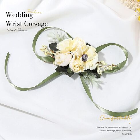 CASDRE العروس الزفاف المعصم الصدار زهرة اليد مع الشريط الصدار السوار اكسسوارات الزفاف للنساء والفتيات (أصفر) in Kuwait