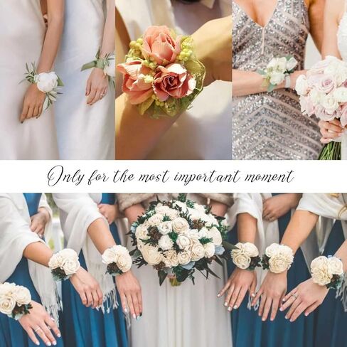 CASDRE العروس الزفاف المعصم الصدار زهرة اليد مع الشريط الصدار السوار اكسسوارات الزفاف للنساء والفتيات (أصفر) in Kuwait