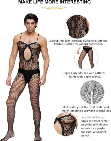 الرجال لينة قطعة واحدة Bodystockings شبكة صيد السمك الدانتيل حللا للرجال حجم واحد الملابس الداخلية ثوب النوم شبكة صيد السمك ارتداءها in Kuwait