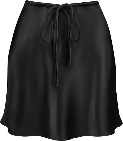 Women's Satin Mini Skirt Drawstring High Waisted Silk Cute Casual 2024 Summer A-Line Short Skirts in Saudi Arabia