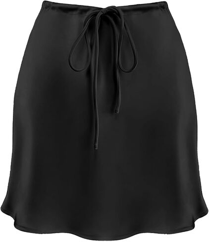 Women's Satin Mini Skirt Drawstring High Waisted Silk Cute Casual 2024 Summer A-Line Short Skirts in Saudi Arabia