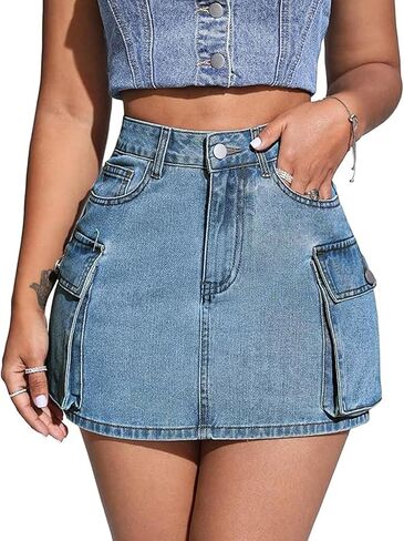تنانير الدينيم منخفضة الخصر تنانير الجينز مع جيوب Y2K تنورة البضائع الصغيرة مناسبة للسفر الترفيهي اليومي للمرأة in Kuwait