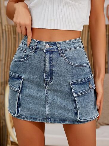 تنانير الدينيم منخفضة الخصر تنانير الجينز مع جيوب Y2K تنورة البضائع الصغيرة مناسبة للسفر الترفيهي اليومي للمرأة in Kuwait