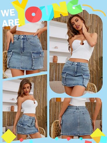 تنانير الدينيم منخفضة الخصر تنانير الجينز مع جيوب Y2K تنورة البضائع الصغيرة مناسبة للسفر الترفيهي اليومي للمرأة in Kuwait