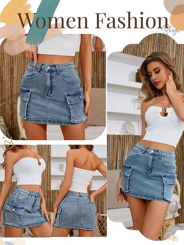 تنانير الدينيم منخفضة الخصر تنانير الجينز مع جيوب Y2K تنورة البضائع الصغيرة مناسبة للسفر الترفيهي اليومي للمرأة in Kuwait