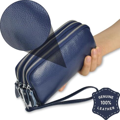 NGIL Genuine Leather RFID Three Zippered Wristlet Handbag for Women, Large Capacity Clutch Purse, Card Case & Money Organizer in Saudi Arabia