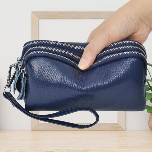 NGIL Genuine Leather RFID Three Zippered Wristlet Handbag for Women, Large Capacity Clutch Purse, Card Case & Money Organizer in Saudi Arabia