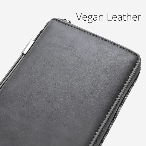 Women's RFID Blocking Leather Zip Around Wallet Large Phone Holder Clutch Travel Purse Wristlet (Black) in Kuwait
