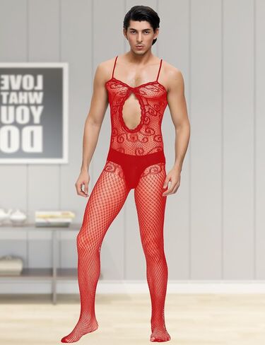 Men's Soft One Piece Bodystockings Fishnet Lace Jumpsuits for Men One Size Lingerie Nightgown Fishnet Bodysuit in Saudi Arabia