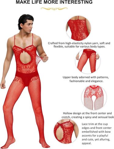 Men's Soft One Piece Bodystockings Fishnet Lace Jumpsuits for Men One Size Lingerie Nightgown Fishnet Bodysuit in Saudi Arabia
