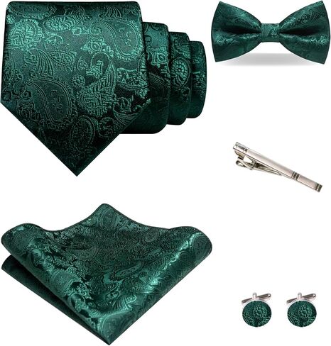 JEMYGINS Mens Paisley Tie and Pre-tied Paisley Bow Tie with Pocket Square Cufflinks Clip Set in Kuwait