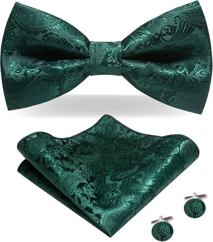 JEMYGINS Mens Paisley Tie and Pre-tied Paisley Bow Tie with Pocket Square Cufflinks Clip Set in Kuwait
