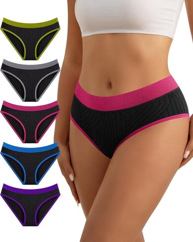 Women's Seamless Underwear Bikini Underwear Panties Soft Stretch Hipster Cheeky Briefs 5 Pack in Kuwait