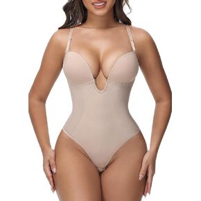 SHAPSHE Low Back Shapewear Strapless Backless Bra V Neck Plunge Thong Bodysuit Invisible Full Body Shaper Tummy Control