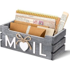 Wood Mail Organizer Countertop Mail Organizer Wall Mount Rustic Mail Holder Farmhouse Mail Storage Grey Mail Tray for Office Home Desk