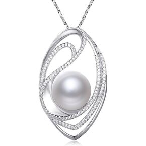 Pearl Necklaces for Women-Real Freshwater Cultured White Pearl Pendant Fine Jewelry-Gifts for Mom Grandma Wife Girlfriend on Mothers Day Valentines Day Gifts for Her Christmas, Sterling Silver,