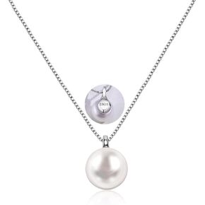 White 12MM Single Pearl Necklace Pendants | One Pearl Pendant Necklace with a pearl Jewelry | Pearl drop Necklace | Silver Pearl Necklaces for Women | Mother's Day Gift, Birthday Gift, Graduation Gift