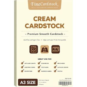 A3 Thick Cream Cardstock Paper for Arts and Crafts, Greeting Cards, Brochures, Invitations and Stationary Printing | Heavy Weight 80lb Cover (216 gsm) Card Stock | 11.7" x 16.5" | 50 Sheets per Pack