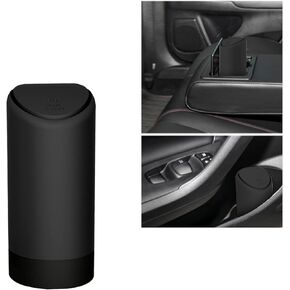 1 Pack Car Trash Can, 2.5In x 6.2In Soft Silicone Portable Vehicle Trash Cup with Lid, Universal Embedded Waterproof Automotive Trash Storage Accessories for Truck SUV Car (Black)