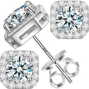 Moissanite Halo Earrings Square 18k Gold Plated 0.2-2.0CT D Color VVS1 Clarity Moissanite Stud Earrings For Women Men Square Diamond Stud Earrings 925 Sterling Silver Hypoallergenic Earrings for Women Men