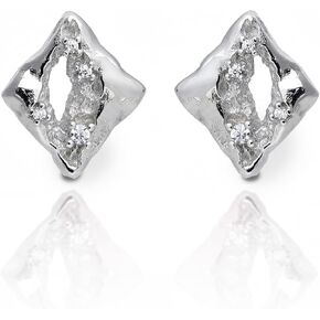 Geometric Shape Silver Stud Earrings For Women Trendy - 925 Sterling Silver With Cubic Zirconia Inlay, Irregular Chic rhombus Shape Earrings, Statement Jewelry, 2024 Urban Fashion Trends For Women Or Men Gifts