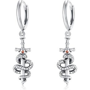 Snake Earrings for Women Men 925 Sterling Silver Snake Sword Hoop Earrings Snake Dangle Drop Earrings Gothic Earrings Snake Jewelry Gifts for Women Men