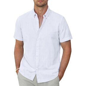 Linen Shirts for Men Short Sleeve Linen Button Down Shirts Hawaiian Shirt for Men Beach Shirts Summer Shirts