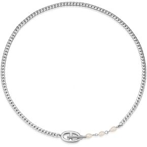 Necklaces for Women Double D Letters Freshwater Pearl Splicing OT Toggle Clasps 15" Flat Chain