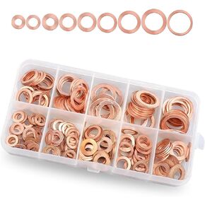 Pack-200 Automotive Copper Flat Washer Assortment Set, M5 M6 M8 M10 M12 M14 9 Specification Sealing Washers, Multi-purpose Oil Pan Gasket Replacement, Universal for Cars and Trucks (Gold)