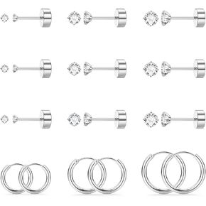 Tiny Hypoallergenic Flat Back Earrings - Surgical Steel Earrings For Women Men 14K Gold Plated Flatback Stud Earrings 20G Small Cartilage Earring Hoop 12 Pairs 2/3/4mm Screw Back Earrings