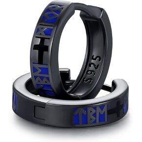 Men Earrings Viking Rune Hoop Celtic Earring for Women Punk 16mm 925 Sterling Silver Huggie Black Blue Hoop Earrings Norse Viking Jewelry Gifts