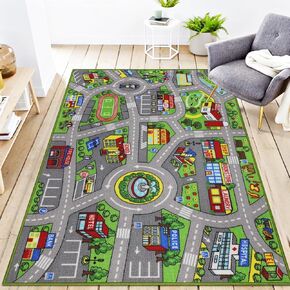 Kids Rug 3'3" x 5'2" City Life Playmat Area Rug Car City Map Washable Traffic Road Educational Learning Nursery Rug Carpet for Children Playroom Living Room Bedroom Classroom Decor Blue