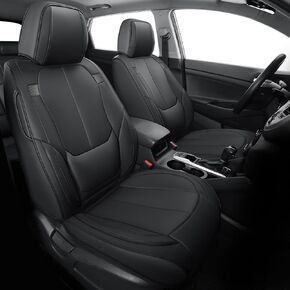 FREESOO Leather Car Seat Cover Full Set, Black Seat Covers Protector Waterproof, Universal Nappa Leather Seat Cover for Car Trucks SUV Sedans Vans Most 5 Seat Vehicles