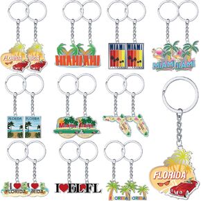 20 Pcs Florida Keychains Souvenirs Silver Metal Keychain American Florida Patriotic Key Ring USA Souvenir Gifts