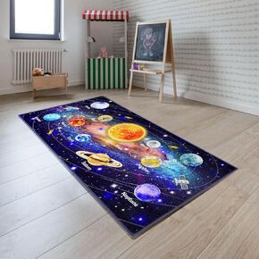 Booooom Jackson Kids Rug Space Playroom Carpet 79''x59'' Play Mat Educational Fun Game Boy & Girls Machine Washable Area Rugs with Rocket, Small Non Slip Planet Rug for Childrens' Playroom