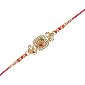 Rakhi Bracelet or Thread for Brother for Raksha Bandhan Handmade Colourful Silk Thread and Beads Design Rakhi Rakshabandhan Bracelet with Resin & Glass Stones in Kundan Set of 1