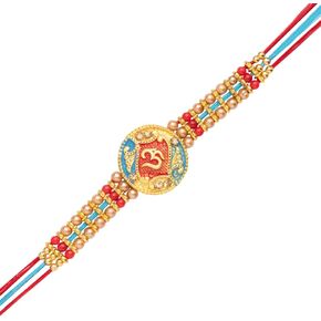 Rakhi for Brother for Raksha Bandhan Handmade Colourful Silk and Pearl Rakhee Rakshabandhan Bracelet with Resin & Glass Stones in Kundan Set of 1
