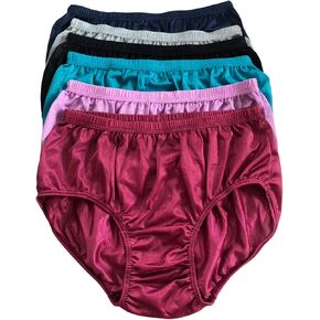 Pack 6 Waist 23-36 " (L) Vintage Womens Nylon Panties full cut briefs plus size Glossy shiny Granny Men Womens Ladies Nylon Brief Underwear Hips 29-36 " High Waist Dries quickly Ramdom Color