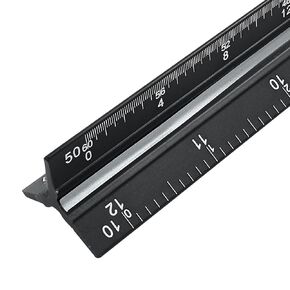Piutouyar 12 Inch Engineer Scale Ruler, Metal Engineering Ruler Aluminum Laser-Etched Triangular Drafting Tool for Civil Engineering Drafting, Imperial Scale 1:10, 1:20, 1:30, 1:40, 1:50, 1:60(Black)