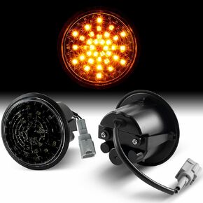 LED Side Marker Lights for Nissan 370Z Z34 Fairlady Z 2009-2021, Pair of Black Housing, Smoked Lens, Non-Sequential Amber Turn Signals, Snow Flake Style