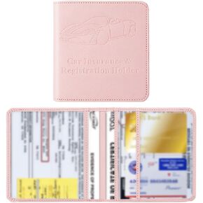 Car Registration and Insurance Holder, Vehicle Glove Box Organizer with Magnetic Closure, PU Leather Embossed Auto Card Document Holder Accessories, Universal for SUV, Truck, RV（Black）